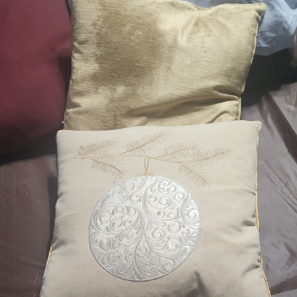 Beige and Silver Accent Pillows